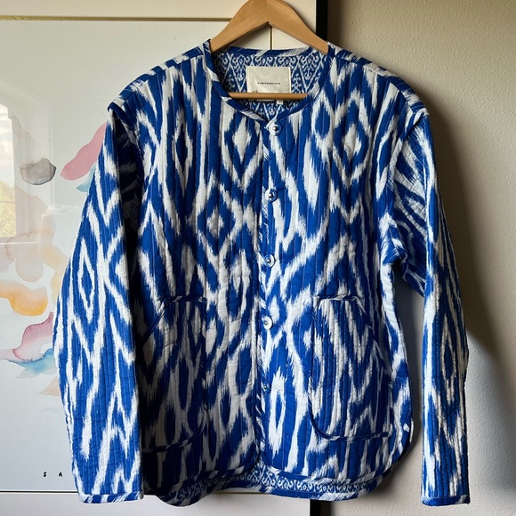 NWT Anthropologie Nora cobalt and white quilted ikat jacket size S - Picture 2 of 10